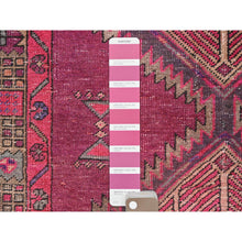 Load image into Gallery viewer, 3&#39;8&quot;x10&#39;10&quot; Hibiscus Pink, Large Geometric Elements, Cropped Thin, Velvety Wool, Denser Weave, Even Wear, Vintage Serapi Design, Sides And Ends Secured, Worn and Distressed Condition with No Holes, Runner Oriental Rug FWR519960