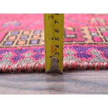 Load image into Gallery viewer, 3&#39;8&quot;x10&#39;10&quot; Hibiscus Pink, Large Geometric Elements, Cropped Thin, Velvety Wool, Denser Weave, Even Wear, Vintage Serapi Design, Sides And Ends Secured, Worn and Distressed Condition with No Holes, Runner Oriental Rug FWR519960