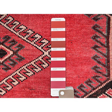 Load image into Gallery viewer, 4&#39;3&quot;x9&#39;3&quot; Rusty Red, Semi Antique Shiraz with Geometric Medallion, Evenly Worn, Full Pile, Organic Wool, Sides And Ends Professionally Secured and Cleaned, Sheared Low, Hand Knotted, Distressed, Wide Runner Oriental Rug FWR520080