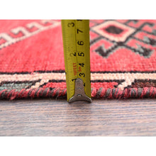 Load image into Gallery viewer, 4&#39;3&quot;x9&#39;3&quot; Rusty Red, Semi Antique Shiraz with Geometric Medallion, Evenly Worn, Full Pile, Organic Wool, Sides And Ends Professionally Secured and Cleaned, Sheared Low, Hand Knotted, Distressed, Wide Runner Oriental Rug FWR520080
