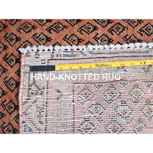 Load image into Gallery viewer, 2&#39;9&quot;x3&#39;10&quot; Canyon Sunset Orange, Hand Knotted With Boteh All Over Design, Distressed Look, Cropped Thin, Soft And Silky Wool, Evenly Worn With No Holes, Persian Sarouk Mir, Antique Oriental Rug FWR520104