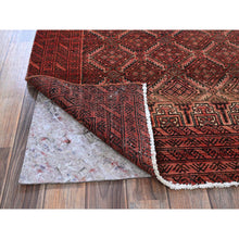 Load image into Gallery viewer, 3&#39;3&quot;x6&#39; Scarlet Red, Vintage Persian Baluch with Geometric Pattern, Abrash, Cropped Thin, Zero Pile, Evenly Worn, Sides and Ends Professionally Secured, Clean, Hand Knotted, 100% Wool, Oriental Rug 66 FWR5196