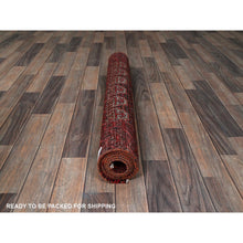 Load image into Gallery viewer, 3&#39;3&quot;x6&#39; Scarlet Red, Vintage Persian Baluch with Geometric Pattern, Abrash, Cropped Thin, Zero Pile, Evenly Worn, Sides and Ends Professionally Secured, Clean, Hand Knotted, 100% Wool, Oriental Rug 66 FWR5196