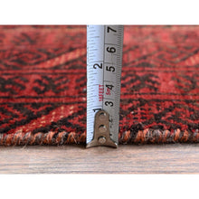 Load image into Gallery viewer, 3&#39;3&quot;x6&#39; Scarlet Red, Vintage Persian Baluch with Geometric Pattern, Abrash, Cropped Thin, Zero Pile, Evenly Worn, Sides and Ends Professionally Secured, Clean, Hand Knotted, 100% Wool, Oriental Rug 66 FWR5196