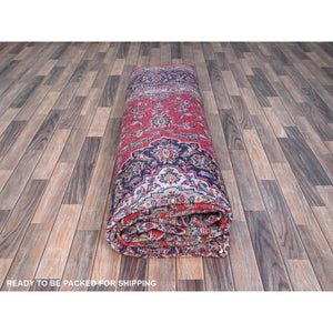9'10"x13'1" Ketchup Red, Full Pile Vintage Persian Kashan, Hand Knotted Cleaned and Sides and Ends Professionally and Secured, Natural Wool, Denser Weave Oriental Rug FWR520200
