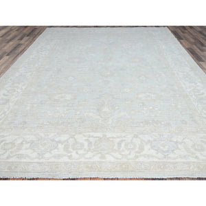 9'1"x12' Sterling Gray, Extra Soft Wool, White Wash Peshawar, Soft To The Touch, Hand Knotted, Geometric Design, Oriental Rug FWR520230