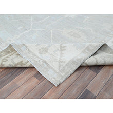 Load image into Gallery viewer, 8&#39;x9&#39;8&quot; Dove White And Beacon Gray Border, Hand Knotted, Soft To The Touch, Pure Vibrant Wool, Afghan White Wash Peshawar, Geometric Design Oriental Rug FWR520260