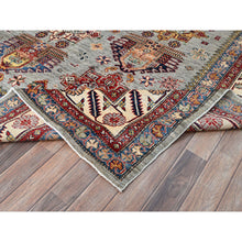Load image into Gallery viewer, 8&#39;8&quot;x12&#39;2&quot; Suppernova Gray With Supper White, Vegetable Dyes, All Wool, Densely Woven Afghan Super Kazak, All Over Geometric Motifs, Hand Knotted, Oriental Rug FWR520272