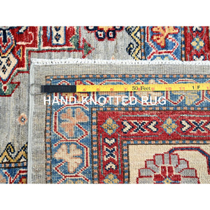 8'8"x12'2" Suppernova Gray With Supper White, Vegetable Dyes, All Wool, Densely Woven Afghan Super Kazak, All Over Geometric Motifs, Hand Knotted, Oriental Rug FWR520272