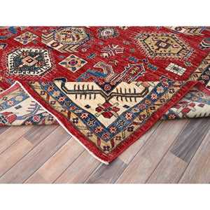 8'8"x11'10" Heirloom Red, Hand Knotted, Vegetable Dyes, Pure Wool, Afghan Super Kazak, Denser Weave All Over Design, Oriental Rug FWR520284