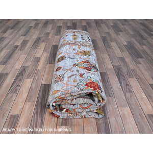 9'2"x12'4" Oxford Gray, Extra Soft Wool, Hand Knotted, Densely Woven, Afghan Sultani Pomegranate Design, Vegetable Dyes, Oriental Rug FWR520290