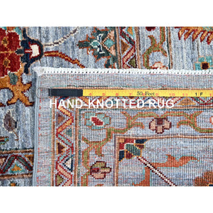 9'2"x12'4" Oxford Gray, Extra Soft Wool, Hand Knotted, Densely Woven, Afghan Sultani Pomegranate Design, Vegetable Dyes, Oriental Rug FWR520290