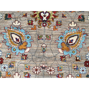 8'10"x11'7 Spanish Gray, Afghan Sultani With All Over Floral Pattern, Hand Knotted Densely Woven Pure Wool, Vegetable Dyes, Oriental Rug FWR520296