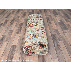 8'10"x11'7 Spanish Gray, Afghan Sultani With All Over Floral Pattern, Hand Knotted Densely Woven Pure Wool, Vegetable Dyes, Oriental Rug FWR520296