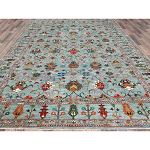 9'x12' Cameo Blue, Hand Knotted Soft and Vibrant Wool, Afghan Sultani Pomegranate Design, Denser Weave, Natural Dyes, Oriental Rug FWR520302