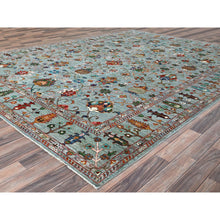 Load image into Gallery viewer, 9&#39;x12&#39; Cameo Blue, Hand Knotted Soft and Vibrant Wool, Afghan Sultani Pomegranate Design, Denser Weave, Natural Dyes, Oriental Rug FWR520302