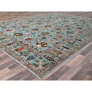 9'x12' Cameo Blue, Hand Knotted Soft and Vibrant Wool, Afghan Sultani Pomegranate Design, Denser Weave, Natural Dyes, Oriental Rug FWR520302