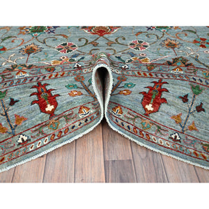 9'x12' Cameo Blue, Hand Knotted Soft and Vibrant Wool, Afghan Sultani Pomegranate Design, Denser Weave, Natural Dyes, Oriental Rug FWR520302