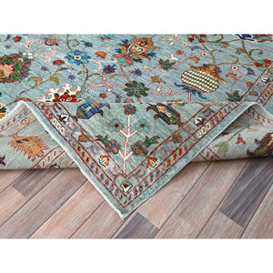 9'x12' Cameo Blue, Hand Knotted Soft and Vibrant Wool, Afghan Sultani Pomegranate Design, Denser Weave, Natural Dyes, Oriental Rug FWR520302
