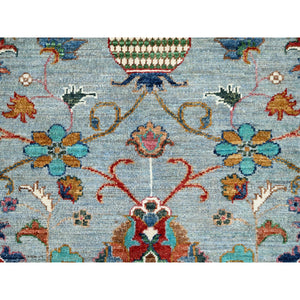 9'x12' Cameo Blue, Hand Knotted Soft and Vibrant Wool, Afghan Sultani Pomegranate Design, Denser Weave, Natural Dyes, Oriental Rug FWR520302