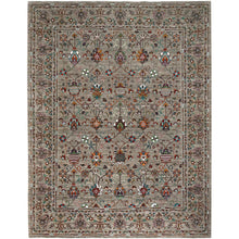 Load image into Gallery viewer, 9&#39;1&quot;x12&#39;2&quot; Pinstripe Gray, Afghan Densely Woven Sultani With Pomegranate Design, Hand Knotted Soft and Velvety Wool, Natural Dyes Oriental Rug FWR520320