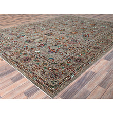 Load image into Gallery viewer, 9&#39;1&quot;x12&#39;2&quot; Pinstripe Gray, Afghan Densely Woven Sultani With Pomegranate Design, Hand Knotted Soft and Velvety Wool, Natural Dyes Oriental Rug FWR520320