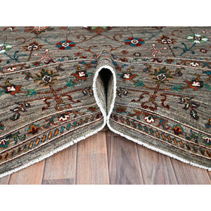 9'1"x12'2" Pinstripe Gray, Afghan Densely Woven Sultani With Pomegranate Design, Hand Knotted Soft and Velvety Wool, Natural Dyes Oriental Rug FWR520320