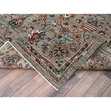 Load image into Gallery viewer, 9&#39;1&quot;x12&#39;2&quot; Pinstripe Gray, Afghan Densely Woven Sultani With Pomegranate Design, Hand Knotted Soft and Velvety Wool, Natural Dyes Oriental Rug FWR520320