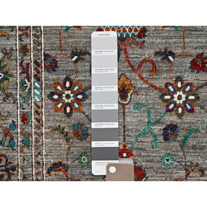9'1"x12'2" Pinstripe Gray, Afghan Densely Woven Sultani With Pomegranate Design, Hand Knotted Soft and Velvety Wool, Natural Dyes Oriental Rug FWR520320