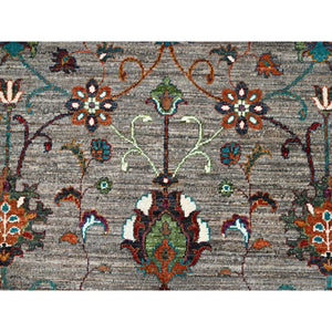 9'1"x12'2" Pinstripe Gray, Afghan Densely Woven Sultani With Pomegranate Design, Hand Knotted Soft and Velvety Wool, Natural Dyes Oriental Rug FWR520320