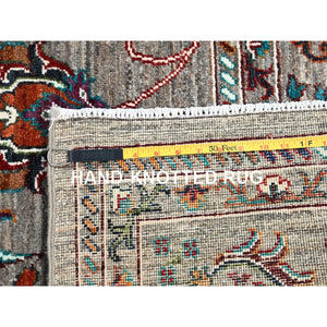 9'1"x12'2" Pinstripe Gray, Afghan Densely Woven Sultani With Pomegranate Design, Hand Knotted Soft and Velvety Wool, Natural Dyes Oriental Rug FWR520320