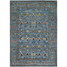 Load image into Gallery viewer, 9&#39;2&quot;x12&#39;8&quot; Horizon Blue, Natural Wool, Vegetable Dyes Afghan Sultani Hand Knotted Pomegranate Design, Oriental Densely Woven Rug FWR520386
