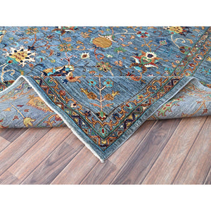 9'2"x12'8" Horizon Blue, Natural Wool, Vegetable Dyes Afghan Sultani Hand Knotted Pomegranate Design, Oriental Densely Woven Rug FWR520386