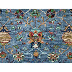 9'2"x12'8" Horizon Blue, Natural Wool, Vegetable Dyes Afghan Sultani Hand Knotted Pomegranate Design, Oriental Densely Woven Rug FWR520386