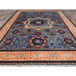 10'1"x13'5" Dodger Blue With Navajo White, Pure Wool, 14th Century Mamluk Dynasty Pattern, Hand Knotted, Vegetable Dyes, 200 KPSI, Oriental Rug FWR520398