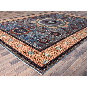 10'1"x13'5" Dodger Blue With Navajo White, Pure Wool, 14th Century Mamluk Dynasty Pattern, Hand Knotted, Vegetable Dyes, 200 KPSI, Oriental Rug FWR520398