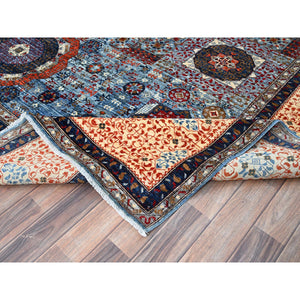 10'1"x13'5" Dodger Blue With Navajo White, Pure Wool, 14th Century Mamluk Dynasty Pattern, Hand Knotted, Vegetable Dyes, 200 KPSI, Oriental Rug FWR520398