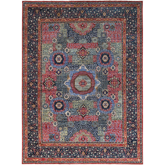 9'x12' Yale Blue, Hand Knotted 100% Wool, Natural Dyes, 200 KPSI, 14th Century Mamluk Dynasty Pattern, Oriental Rug FWR520410
