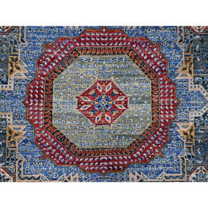9'x12' Yale Blue, Hand Knotted 100% Wool, Natural Dyes, 200 KPSI, 14th Century Mamluk Dynasty Pattern, Oriental Rug FWR520410