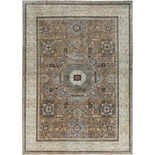 Load image into Gallery viewer, 8&#39;9&quot;x11&#39;9&quot; Collonade Gray With Muslin White, Hand Knotted Natural Dyes, Soft and Shiny Wool, 14th Century Mamluk Dynasty Pattern, 200 KPSI, Oriental Rug FWR520416