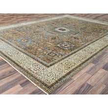 Load image into Gallery viewer, 8&#39;9&quot;x11&#39;9&quot; Collonade Gray With Muslin White, Hand Knotted Natural Dyes, Soft and Shiny Wool, 14th Century Mamluk Dynasty Pattern, 200 KPSI, Oriental Rug FWR520416
