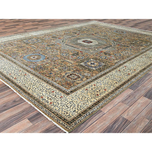 8'9"x11'9" Collonade Gray With Muslin White, Hand Knotted Natural Dyes, Soft and Shiny Wool, 14th Century Mamluk Dynasty Pattern, 200 KPSI, Oriental Rug FWR520416