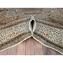 Load image into Gallery viewer, 8&#39;9&quot;x11&#39;9&quot; Collonade Gray With Muslin White, Hand Knotted Natural Dyes, Soft and Shiny Wool, 14th Century Mamluk Dynasty Pattern, 200 KPSI, Oriental Rug FWR520416