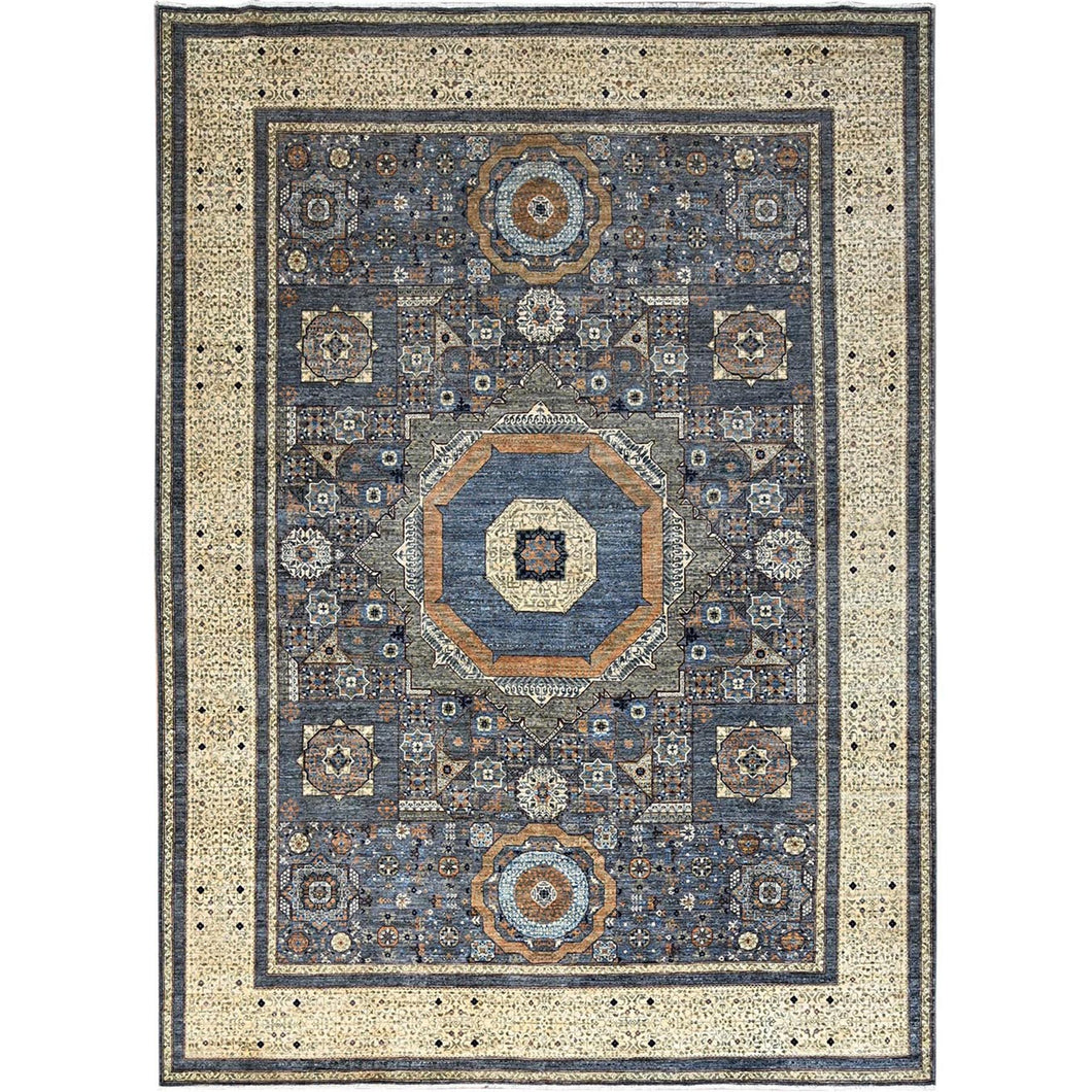 9'x12' Steel Gray, Hand Knotted 14th Century Mamluk Dynasty Pattern, 200 KPSI, Vegetable Dyes, Vibrant Wool, Oriental Rug FWR520422