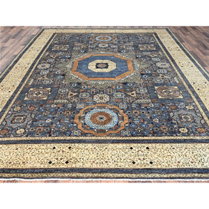 9'x12' Steel Gray, Hand Knotted 14th Century Mamluk Dynasty Pattern, 200 KPSI, Vegetable Dyes, Vibrant Wool, Oriental Rug FWR520422