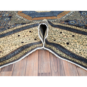 9'x12' Steel Gray, Hand Knotted 14th Century Mamluk Dynasty Pattern, 200 KPSI, Vegetable Dyes, Vibrant Wool, Oriental Rug FWR520422
