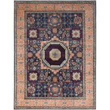 Load image into Gallery viewer, 9&#39;x12&#39; Prussian Blue and Kilim Beige Border, Hand Knotted Soft Wool, 200 KPSI 14th Century Mamluk Dynasty Pattern, Vegetable Dyes, Oriental Rug FWR520428