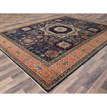 Load image into Gallery viewer, 9&#39;x12&#39; Prussian Blue and Kilim Beige Border, Hand Knotted Soft Wool, 200 KPSI 14th Century Mamluk Dynasty Pattern, Vegetable Dyes, Oriental Rug FWR520428