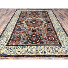 Load image into Gallery viewer, 6&#39;1&quot;x9&#39;3&quot; Alloy Gray and Alabaster White Border, Hand Knotted 14th Century Mamluk Dynasty With Geometric Motifs Design, 200 KPSI, Vegetable Dyes, 100% Wool, Oriental Rug FWR520452