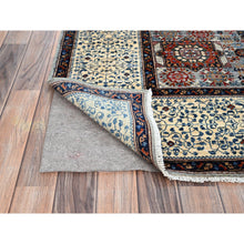 Load image into Gallery viewer, 6&#39;1&quot;x9&#39;3&quot; Alloy Gray and Alabaster White Border, Hand Knotted 14th Century Mamluk Dynasty With Geometric Motifs Design, 200 KPSI, Vegetable Dyes, 100% Wool, Oriental Rug FWR520452